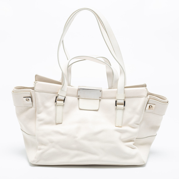 JIMMY CHOO White Cross Stitched/Embellished Leather Tote - Picture 4 of 8